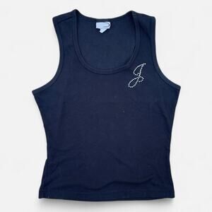 Rave Vintage Y2K Rhinestone J Ribbed Scoop Neck Tank Top